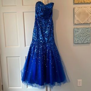 Beautiful blue sequin strapless dress